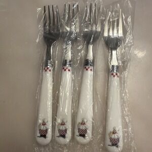 NIP Set of 4 Vintage Alco Fat Chef Flatware - Forks - Plastic Handle Stainless